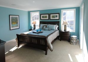 دکوراسیون رنگ طوسی و آبی برای اتاق خواب