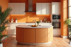 رنگ نارنجی ملایم در آشپزخانه