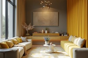 ترکیب رنگ طوسی و زرد در دکوراسیون