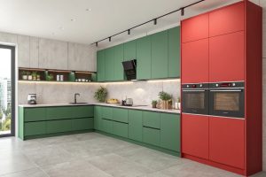 ترکیب رنگ سبز و قرمز در کابینت مدرن