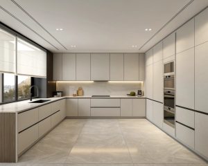 کابینت مینیمال کرم در آشپزخانه